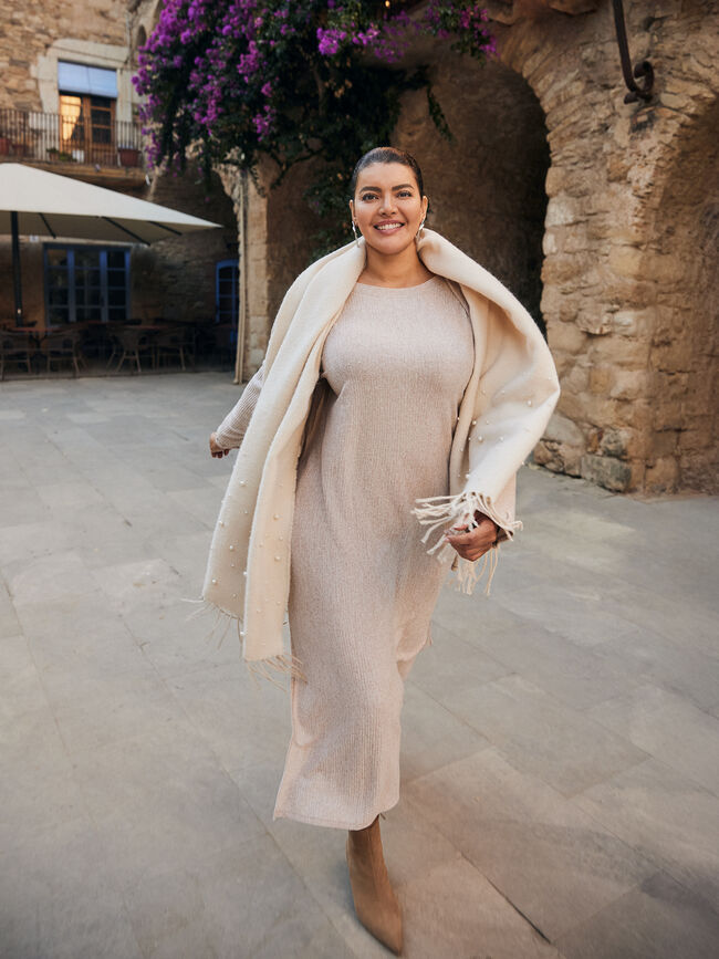 VESTIDO LANOSO PLISADO PIEDRA OSCURO