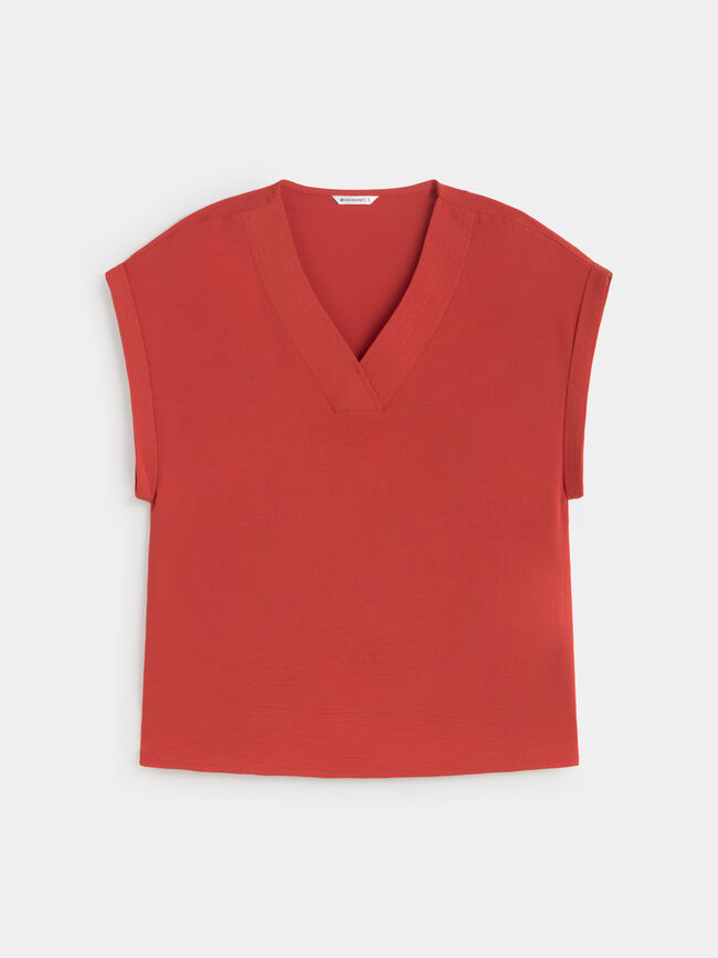BLUSA ESCOTE PICO Teja