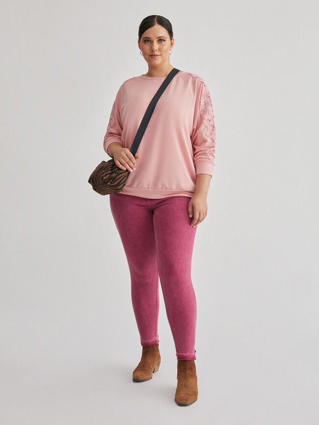 Sudadera con fornitura en hombro Rosa Claro