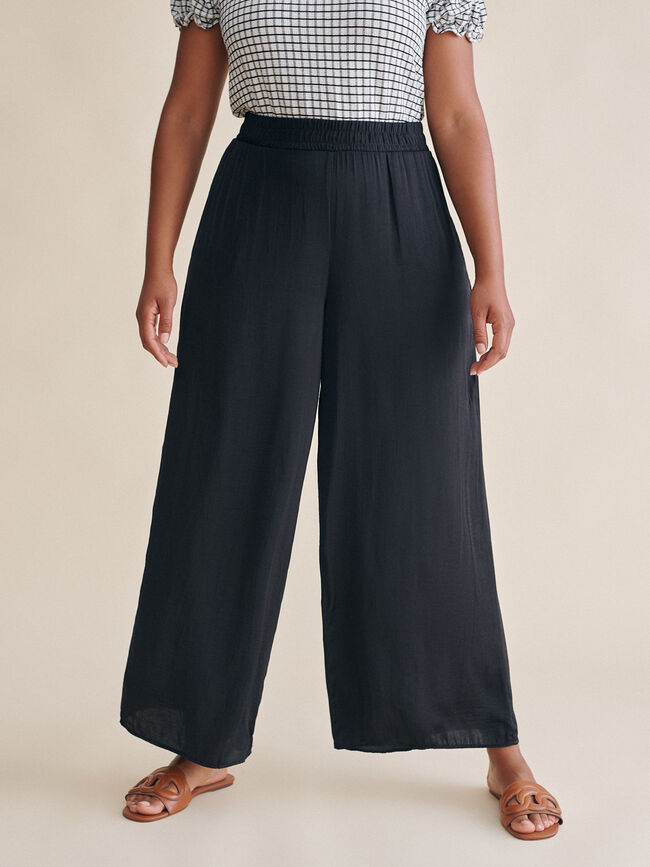 Pantalón palazzo satén Negro