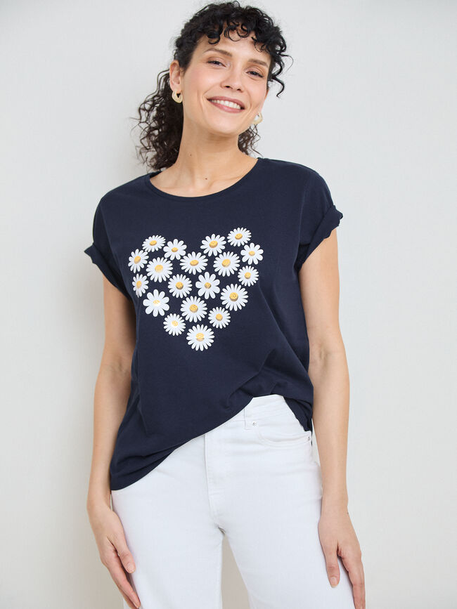 CAMISETA CORAZ&Oacute;N MARGARITAS Azul Marino