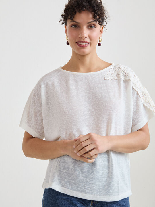 CAMISETA LINO DETALLE Crudo image number null
