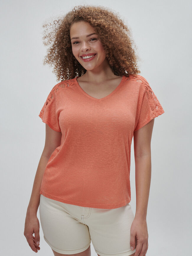 CAMISETA HOMBRO CROCHET naranja tangy