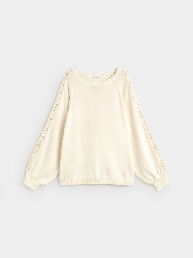 JERSEY MANGA GLOBO CROCHET Crudo