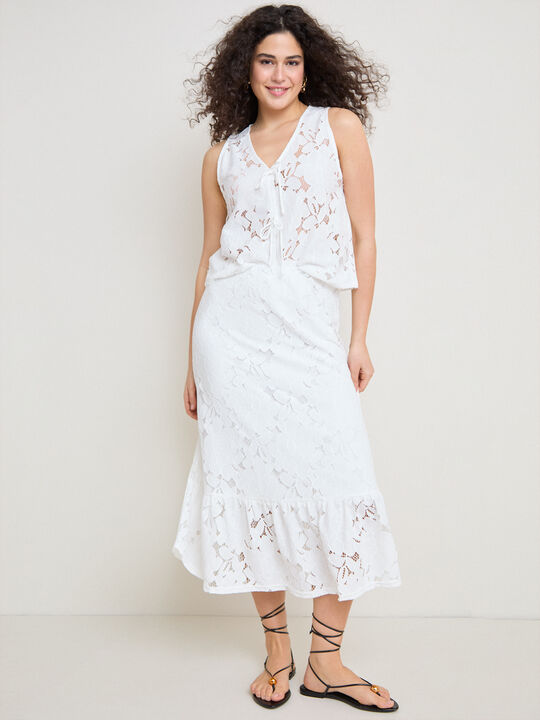 FALDA ENCAJE FLORES Blanco Optico image number null