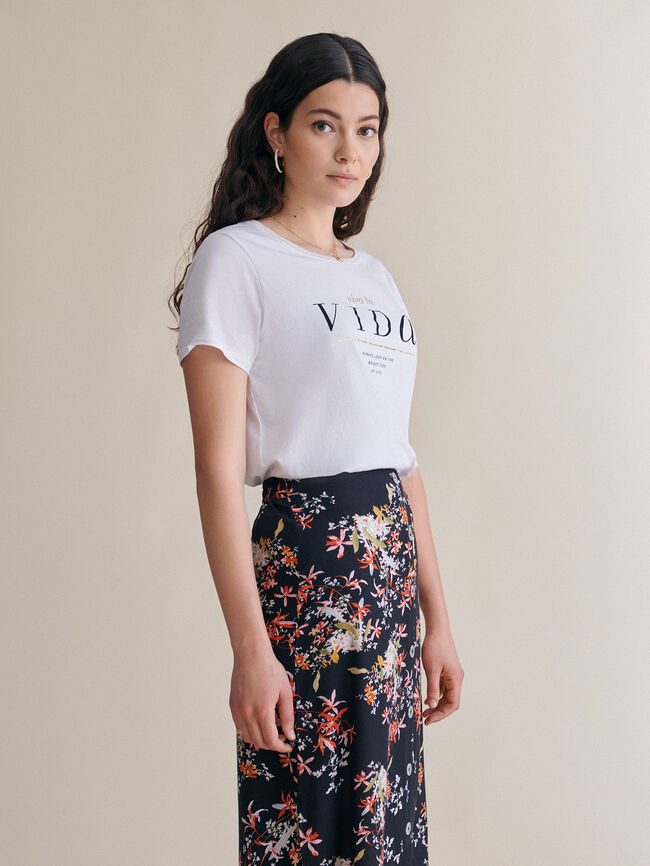 Falda abotonada estampada Negro