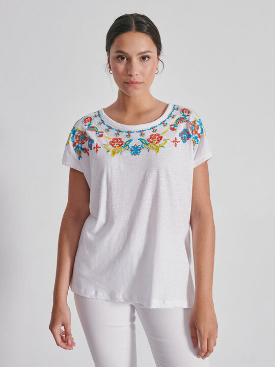 Camiseta algodón bordados Blanco Optico image number null