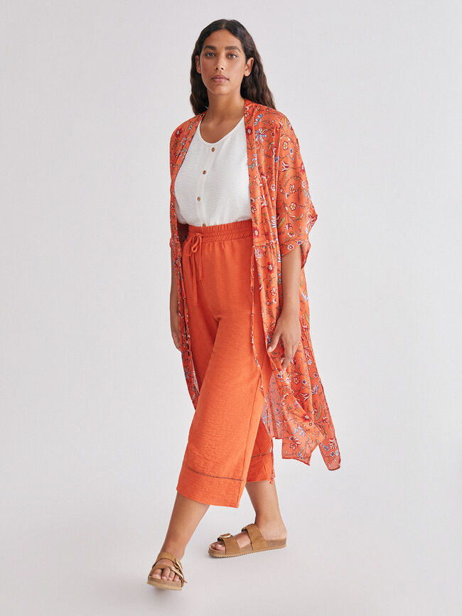 Caftán largo jacquard estampado Naranja quemado