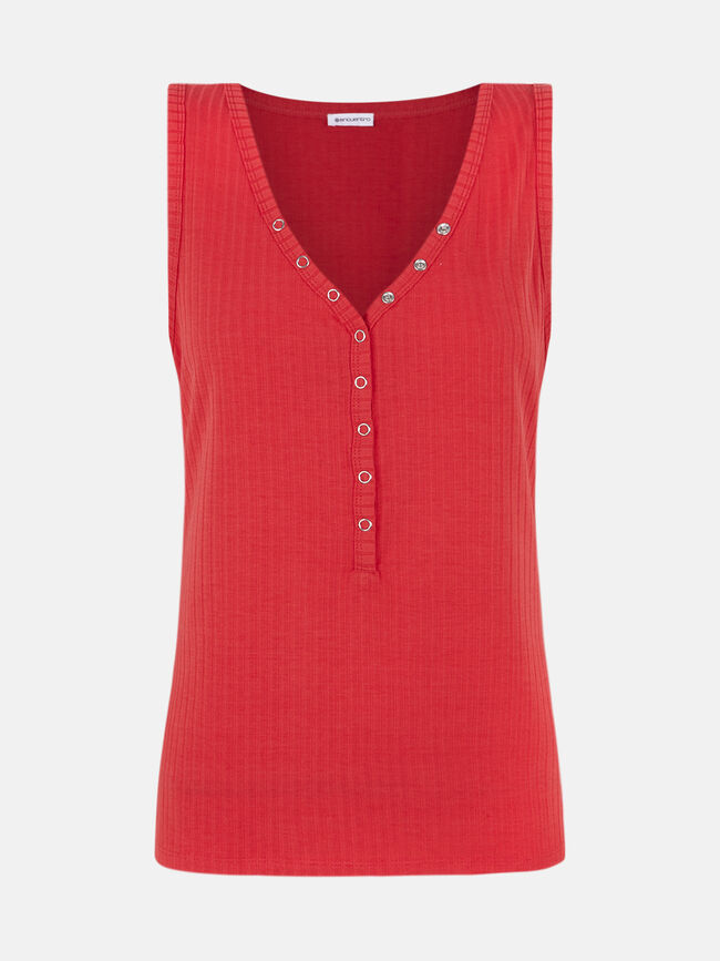 Camiseta cuello pico botones Coral