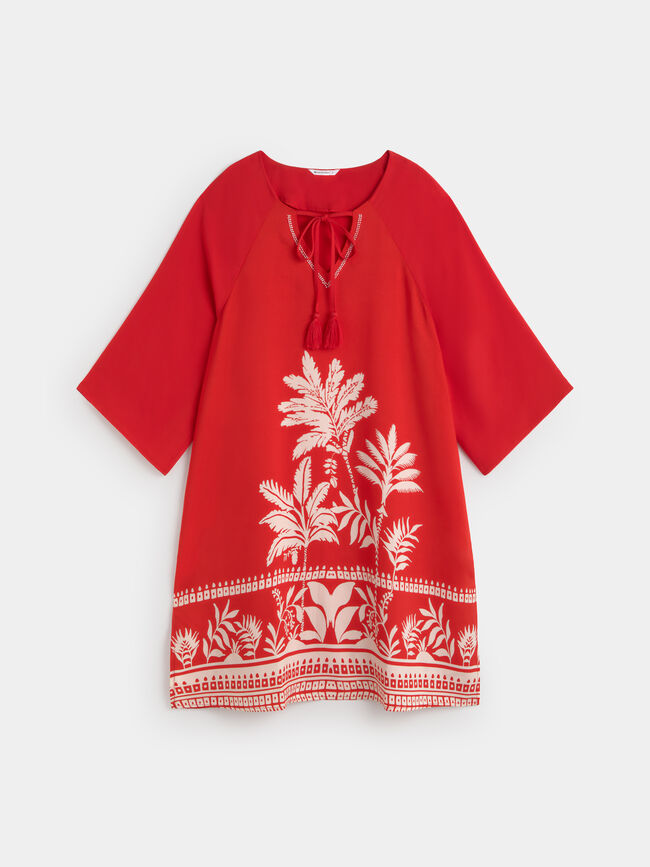 KAFTAN DETALLE PALMERA Rojo Flama