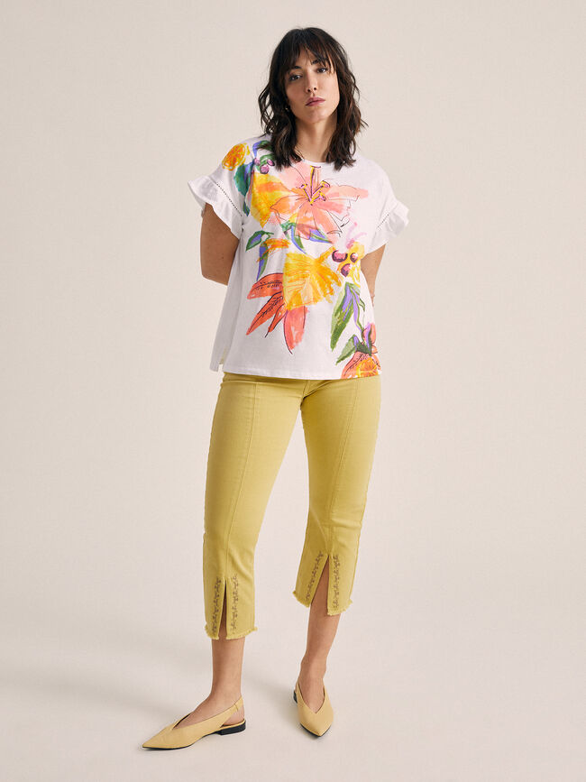 Camiseta estampado tropical detalle en m Blanco Optico