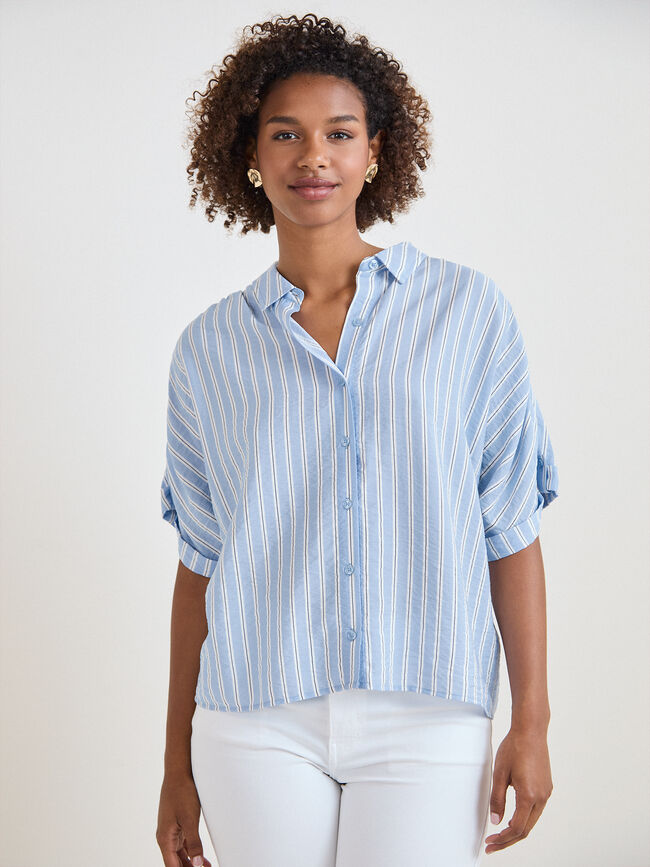 CAMISA MANGA CAIDA Azul Bebe