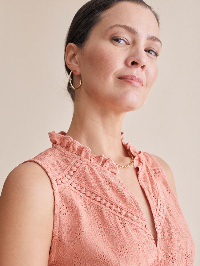Top sin mangas detalles crochet NARANJA QUEMADO