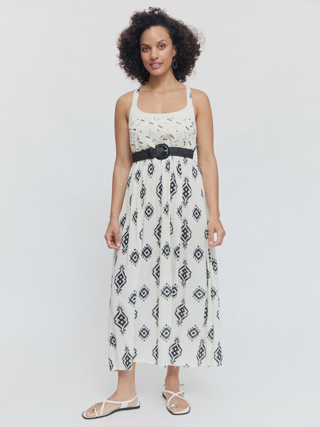 VESTIDO BORDADOS MIDI Negro
