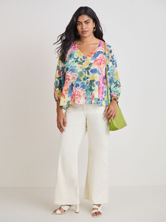 BLUSA ESTAMPADA PANELES Crudo image number null