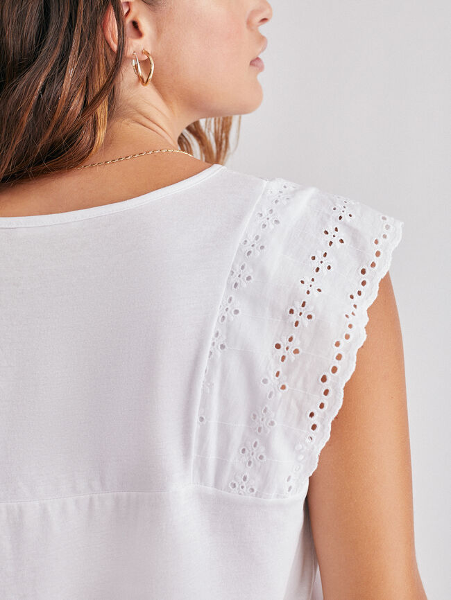 Camiseta tul y bordados 100% algodón Blanco Optico