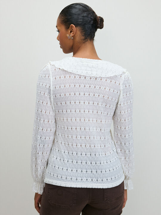 CAMISETA TEJIDO ENCAJE Blanco Hueso image number null