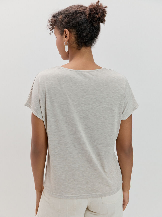 CAMISETA COMBINADA DETALLE LENTEJUELAS Arena