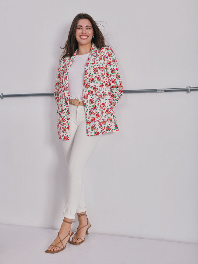 Blazer fluida estampada Blanco Hueso