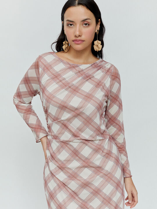VESTIDO TUL FRUNCES Beige image number null