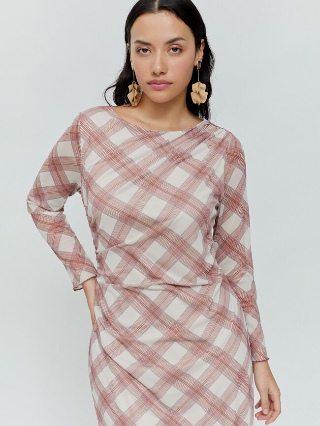 VESTIDO TUL FRUNCES Beige