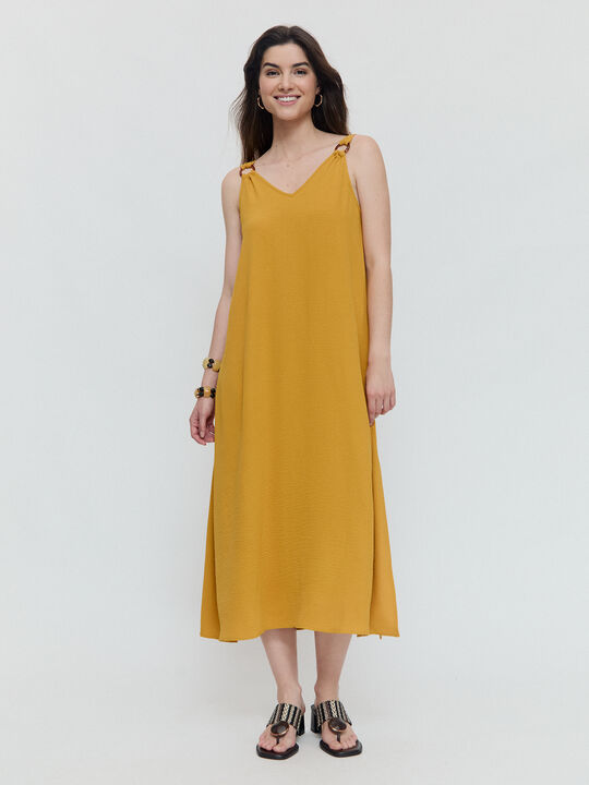 VESTIDO ANILLAS TIRANTE Mostaza image number null