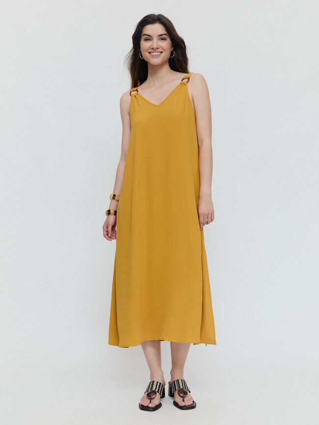 VESTIDO ANILLAS TIRANTE Mostaza