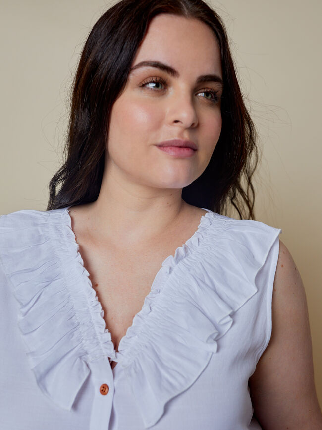 Blusa abotonada con volante Blanco Optico