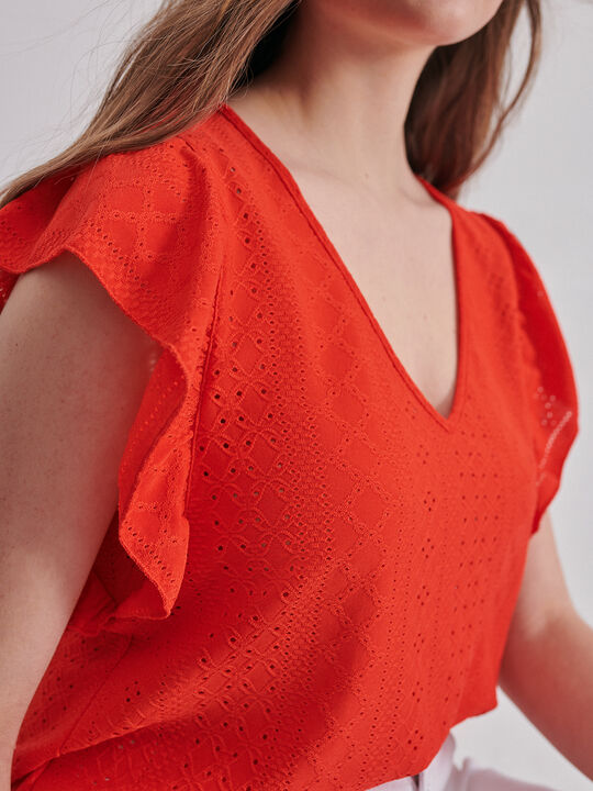 CAMISETA CUELLO PICO naranja coral image number null