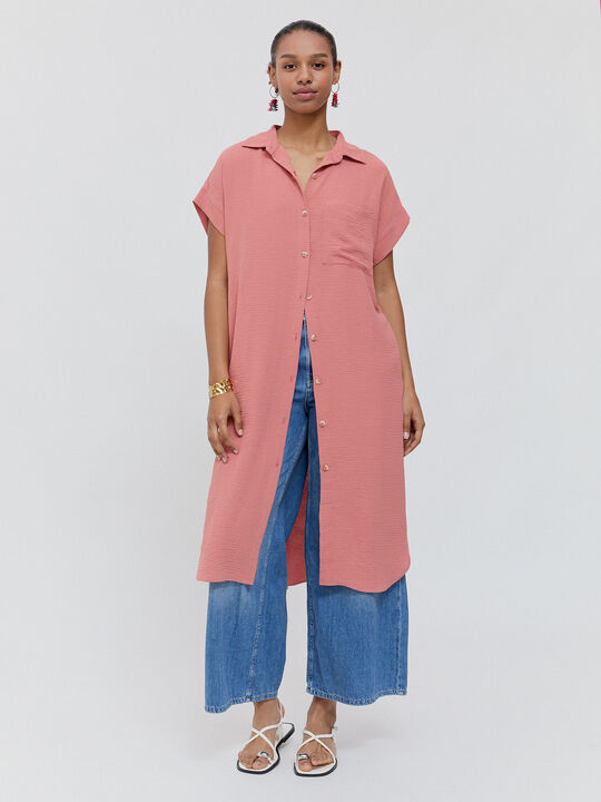 VESTIDO CAMISERO MIDI Rosa Polvo image number null