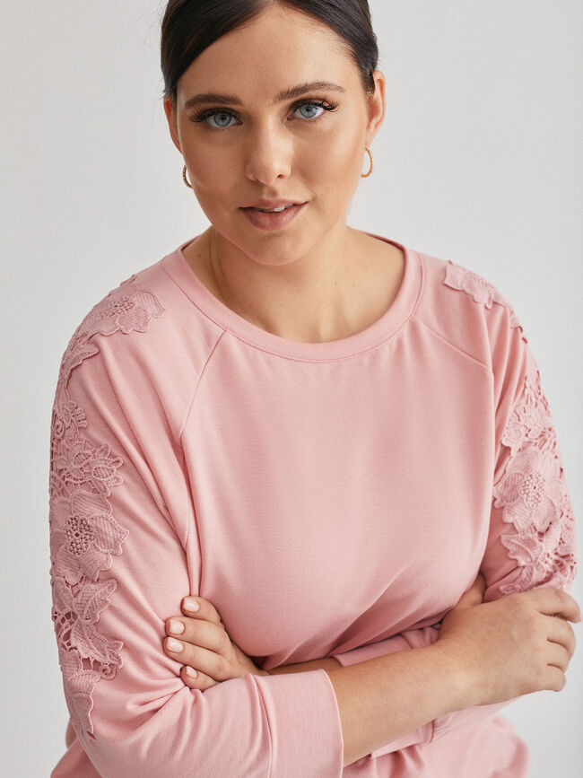Sudadera con fornitura en hombro Rosa Claro