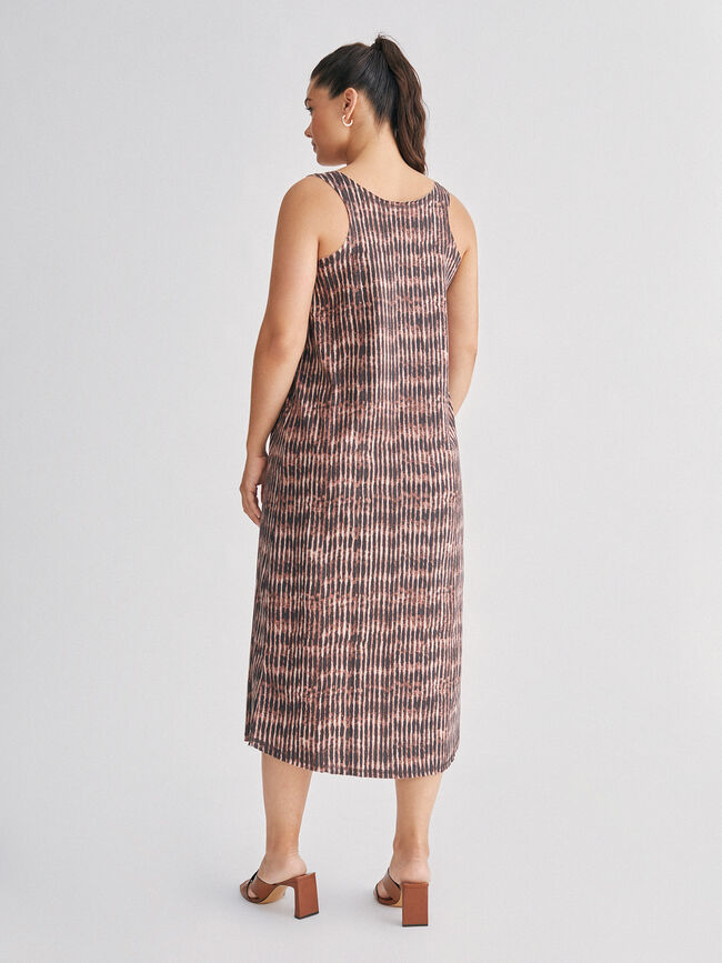 Vestido largo tirante ancho estampado Marron Oscuro