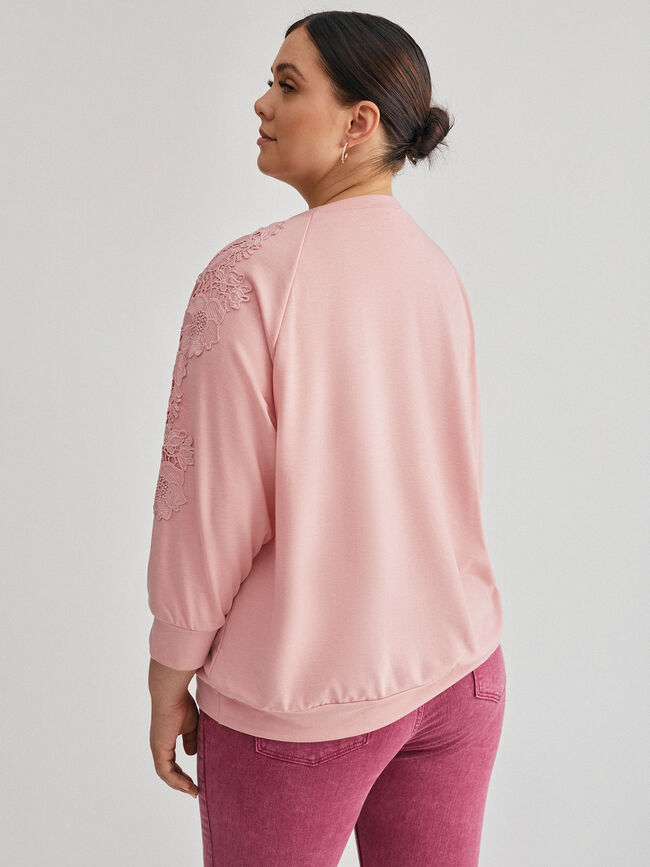 Sudadera con fornitura en hombro Rosa Claro