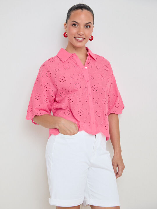 CAMISA BORDADA Rosa Chicle image number null