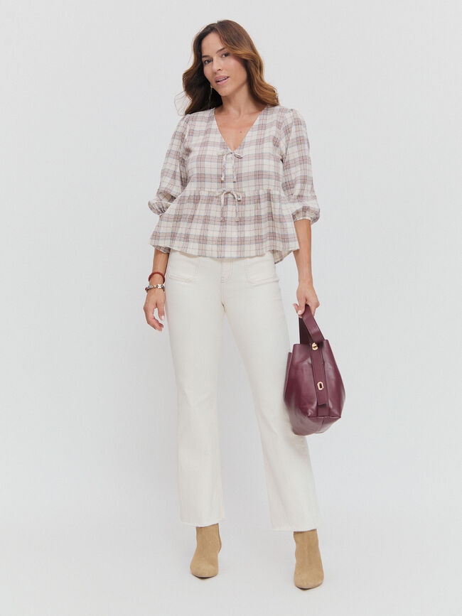 CAMISA ABLUSONADA CUADROS Crudo