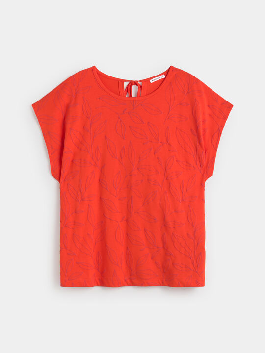 CAMISETA HOJAS RELIEVE Rojo Pimenton image number null