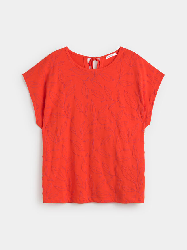 CAMISETA HOJAS RELIEVE Rojo Pimenton