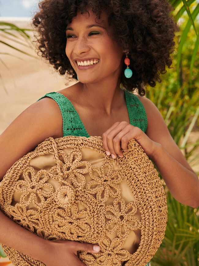 Bolso rafia redondo Beige
