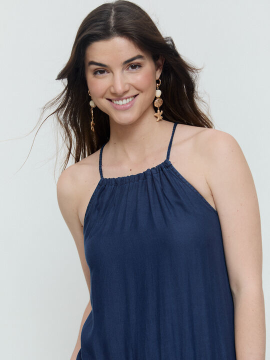 VESTIDO LARGO VOLANTES Azul Marino image number null