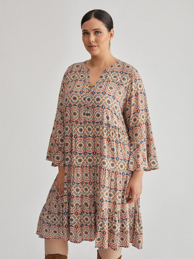 VESTIDO ESTAMPADO VUELO NARANJA QUEMADO