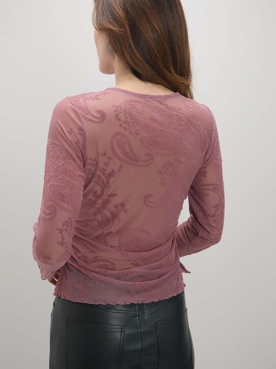 CAMISETA TUL FLOCADO Rosa Polvo image number null