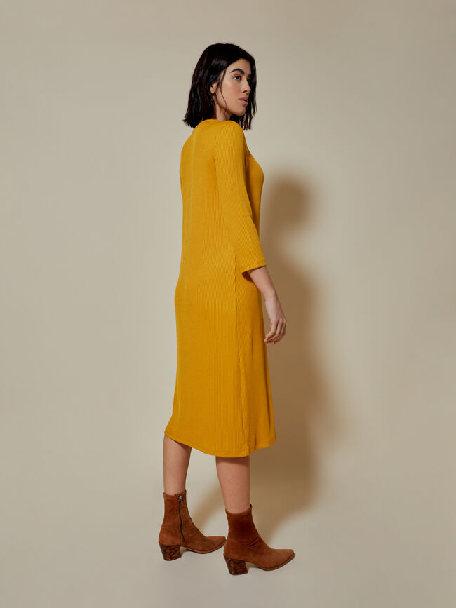 vestido canalé botones Mostaza