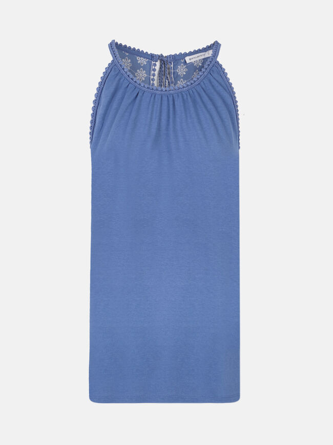 top halter detalle bordado 100% algodón Indigo