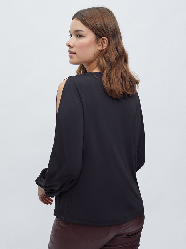 CAMISETA LENTEJUELAS ABERTURAS Negro
