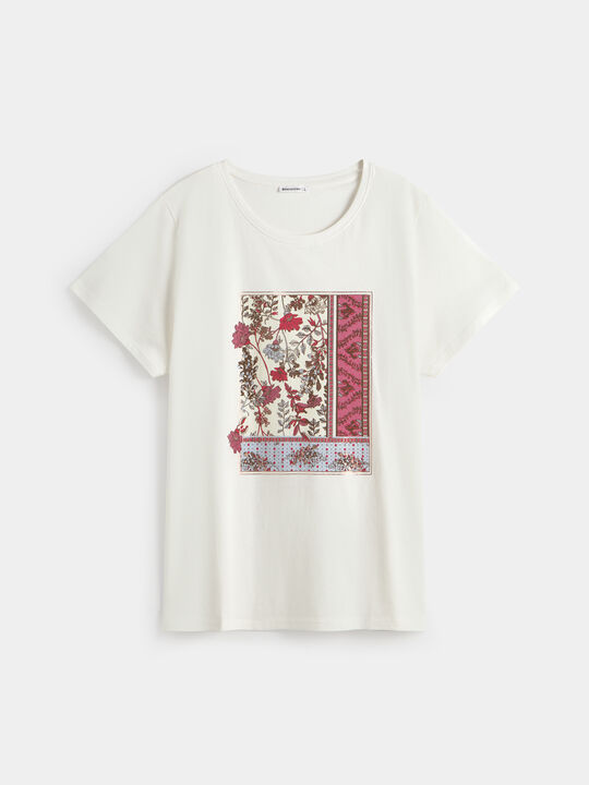 CAMISETA PATCHWORK FLORES Blanco Hueso image number null
