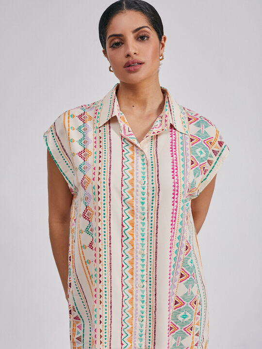 Vestido camisero estampado Crudo image number null