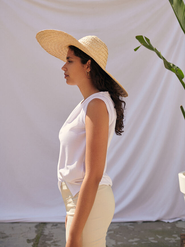 Camiseta cuello pico 100% algodón Blanco Optico