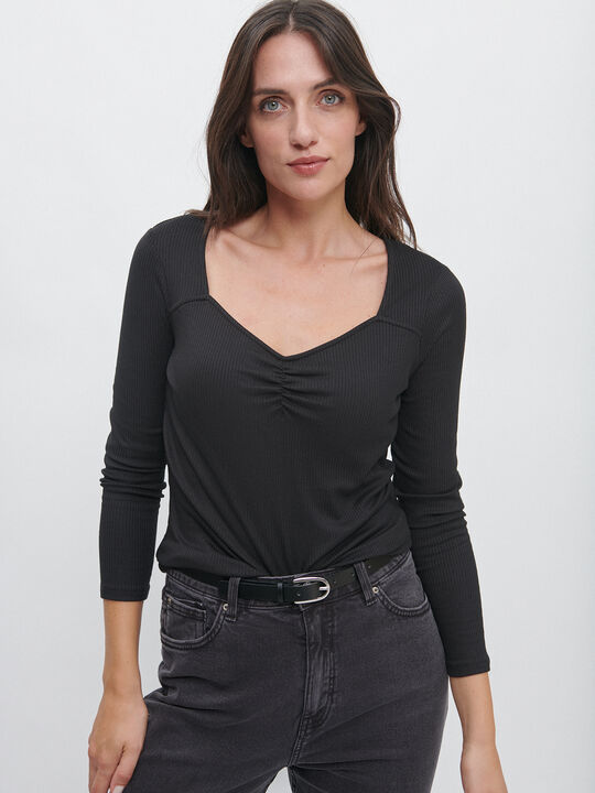 CAMISETA CANALÉ FRUNCIDO Negro image number null