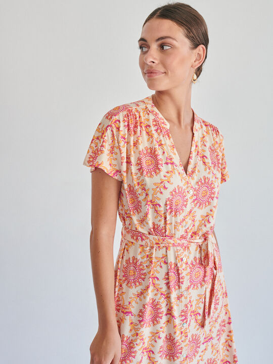 VESTIDO CUELLO MAO Rosa Medio image number null