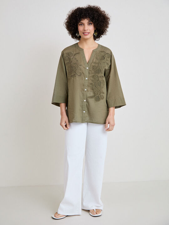 CAMISA ANCHA CROCHET Kaki image number null